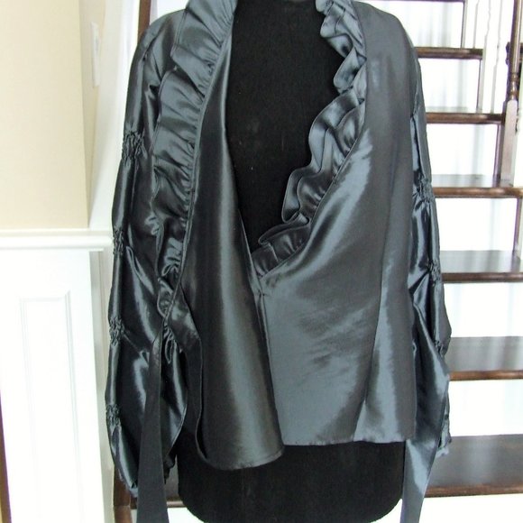Beautiful Gray Ruffled Taffeta Blouse Top for Formal Elegant Evening Party XL - Picture 4 of 9